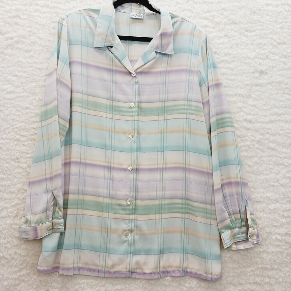 Blouse Pastel VTG Watercolor Soft Girl Cottagecore MOP Button-Up Y2K Chic Size M